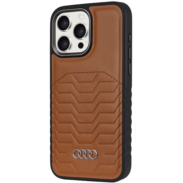 Etui Audi Synthetic Leather z MagSafe na iPhone 14 Pro - brązowe – zdjęcie 2