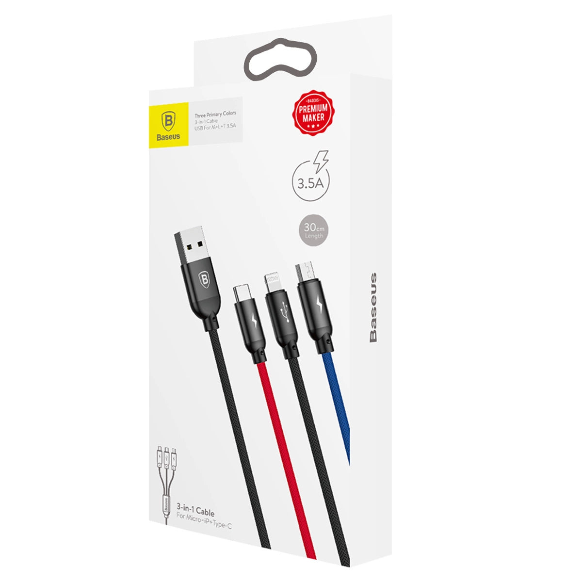Kabel Baseus Three Primary Colors 3w1 USB-A - micro USB - czarny – zdjęcie 7