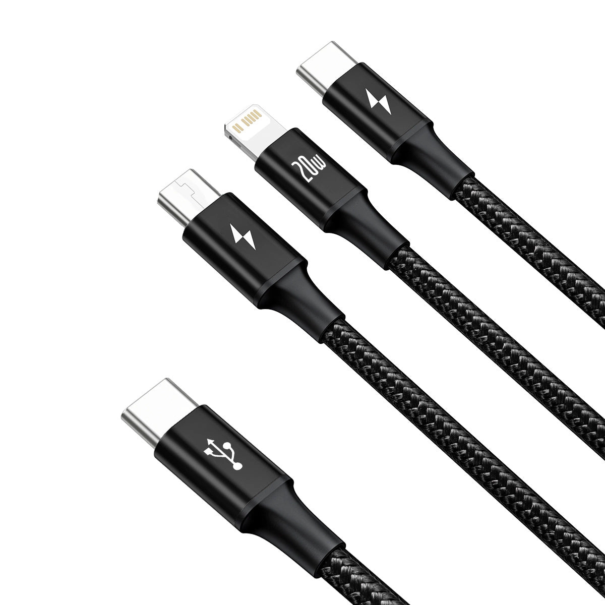 Kabel Baseus Rapid Series 3w1 USB-C - USB-C / Lightning / micro - czarny – zdjęcie 2