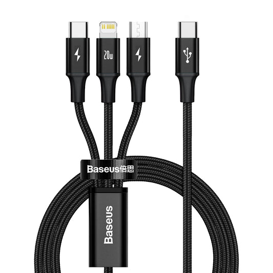 Kabel Baseus Rapid Series 3w1 USB-C - USB-C / Lightning / micro - czarny
