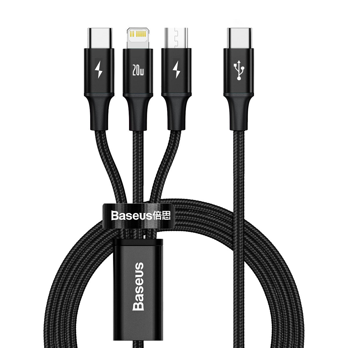 Kabel Baseus Rapid Series 3w1 USB-C - USB-C / Lightning / micro - czarny