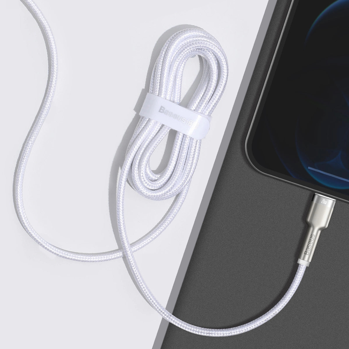 Kabel Baseus Cafule Series Metal Data USB-C / Lightning 20W PD 1 m - biały – zdjęcie 10