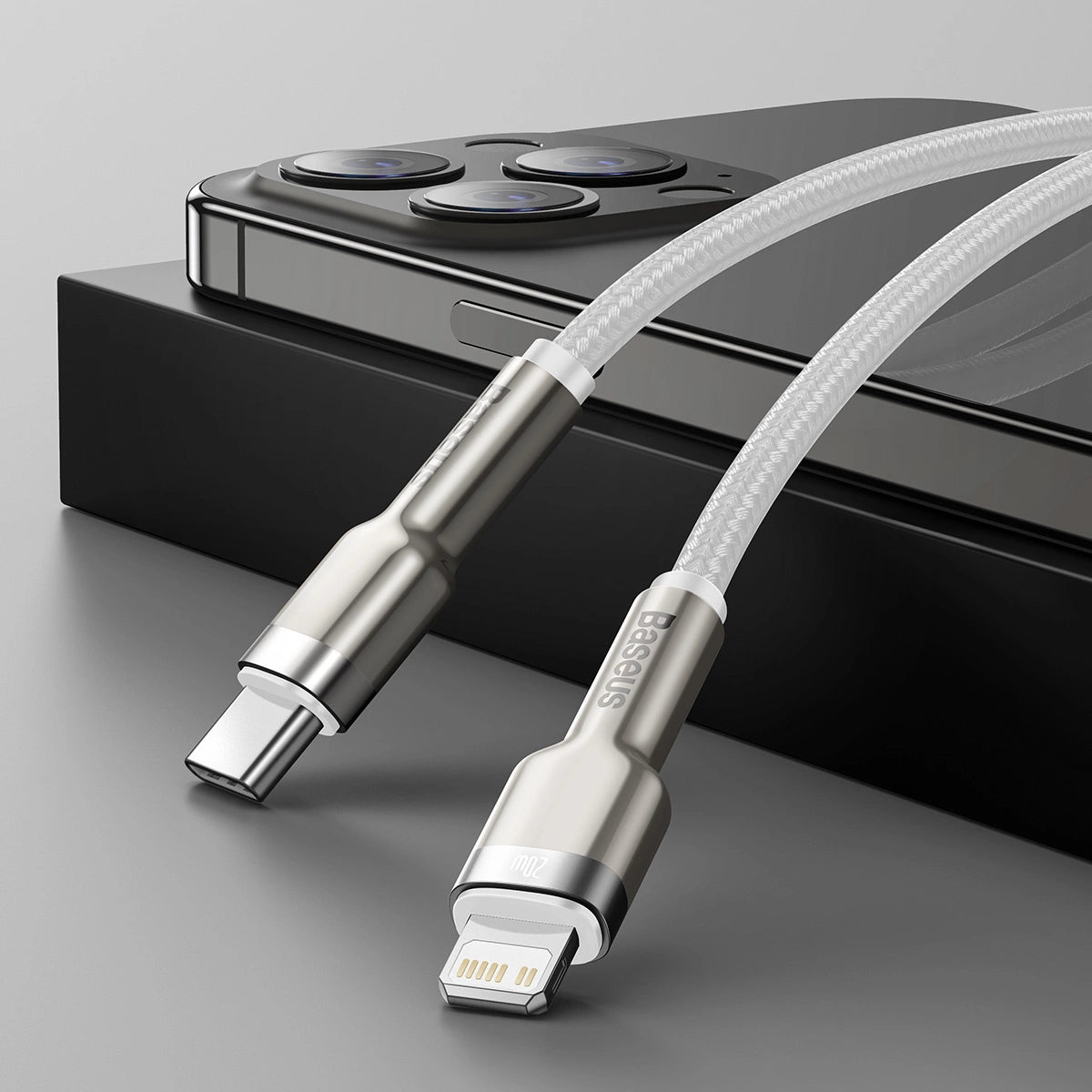 Kabel Baseus Cafule Series Metal Data USB-C / Lightning 20W PD 2 m - biały – zdjęcie 9