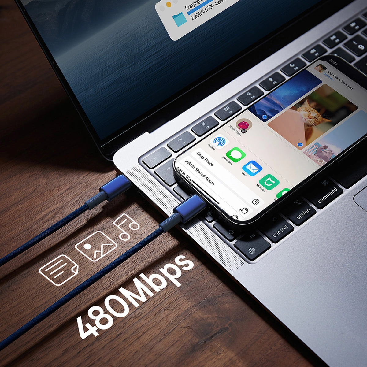 Kabel Baseus Tungsten Gold USB-C / USB-C 100W 1m - granatowy – zdjęcie 11