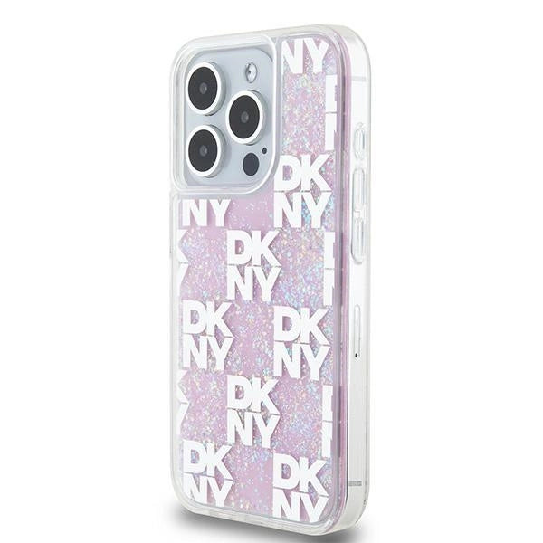 Etui DKNY Liquid Glitter Multilogo na iPhone 15 Pro - różowe