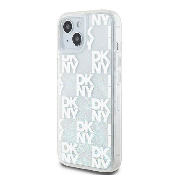 Etui DKNY Liquid Glitter Multilogo na iPhone 15 / 14 / 13 - białe