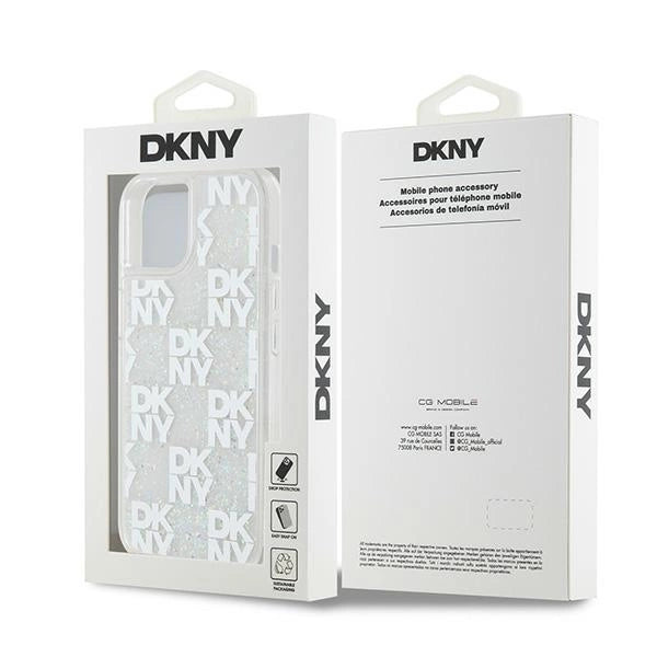 Etui DKNY Liquid Glitter Multilogo na iPhone 15 / 14 / 13 - białe