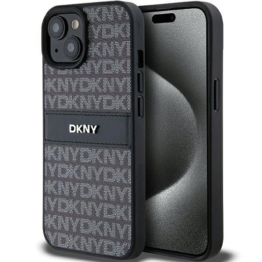 Etui DKNY Leather Mono Stripe & Metal na iPhone 15 Plus / 14 Plus - czarne