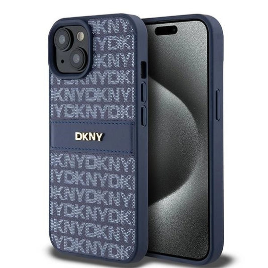 Etui DKNY Leather Mono Stripe & Metal na iPhone 15 / 14 / 13 - niebieskie