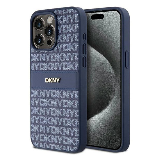 Etui DKNY Leather Mono Stripe & Metal na iPhone 15 Pro Max - niebieskie