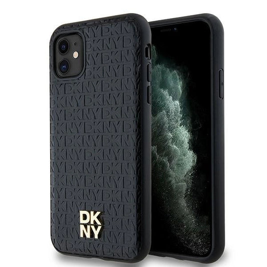 Etui DKNY Leather Monogram Pattern Metal Logo na iPhone 11 / Xr - czarne