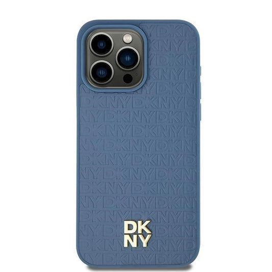 Etui DKNY Leather Pattern Metal Logo na iPhone 15 / 14 / 13 - niebieskie