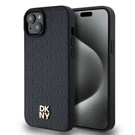 Etui DKNY Leather Pattern Metal Logo na iPhone 15 / 14 / 13 - czarne