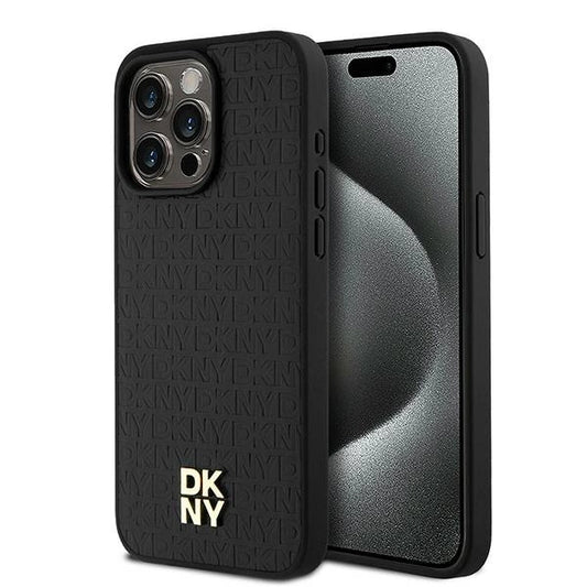 Etui DKNY Leather Monogram Pattern Metal na iPhone 15 Pro Max - czarne