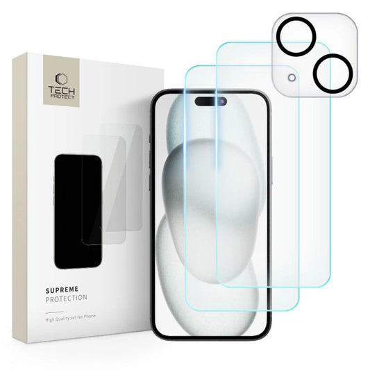 Zestaw Tech-Protect Supreme Set na iPhone 15 2x szkło hartowane na aparat