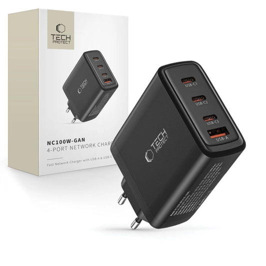 Ładowarka Tech-Protect NC100W-GAN sieciowa GaN 3x USB-C PD 100W - czarna