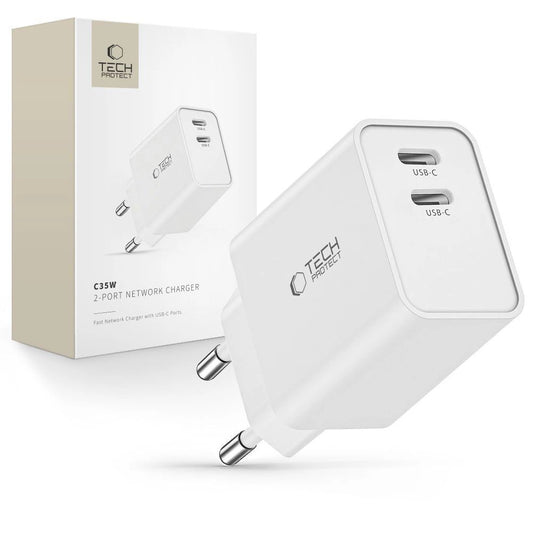 Ładowarka Tech-Protect C35W sieciowa 2x USB-C PD 35W - biała