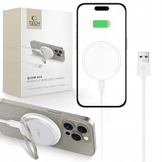 Ładowarka Tech-Protect QI15W-A33 indukcyjna z MagSafe i podstawką - biała