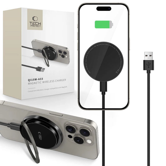 Ładowarka Tech-Protect QI15W-A33 indukcyjna z MagSafe i podstawką - czarna