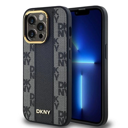 Etui DKNY Leather Checkered Mono Pattern na iPhone 13 Pro / 13 - czarne