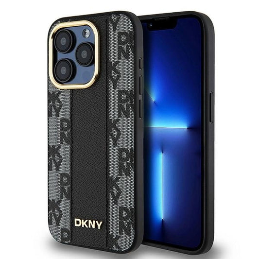 Etui DKNY Leather Checkered Mono Pattern na iPhone 15 Pro Max - czarne