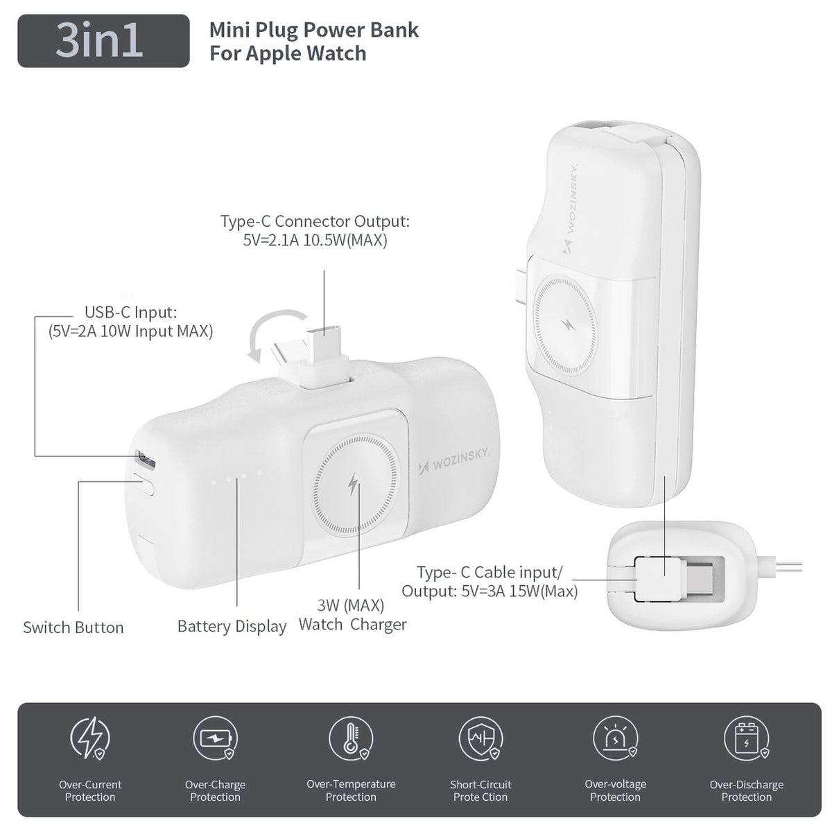 Mini powerbank Wozinsky WF16-YCS 5000mAh 15W USB-C do Apple Watch - biały – zdjęcie 13