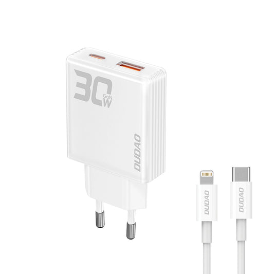Ładowarka sieciowa GaN Dudao A30EUL 30W USB-A / USB-C + kabel - biała