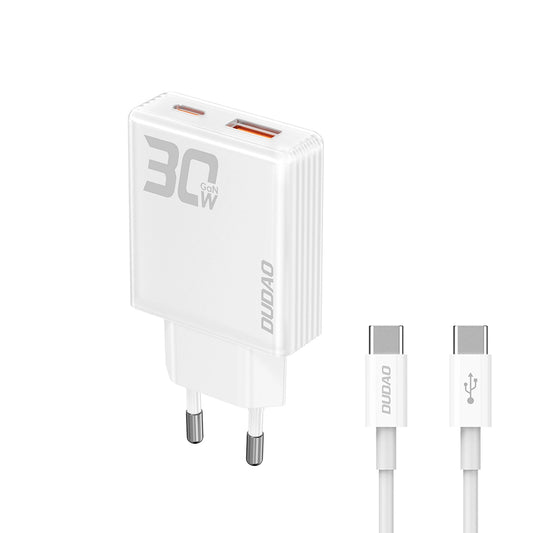 Ładowarka sieciowa GaN Dudao A30EUT 30W USB-A / USB-C + kabel - biała