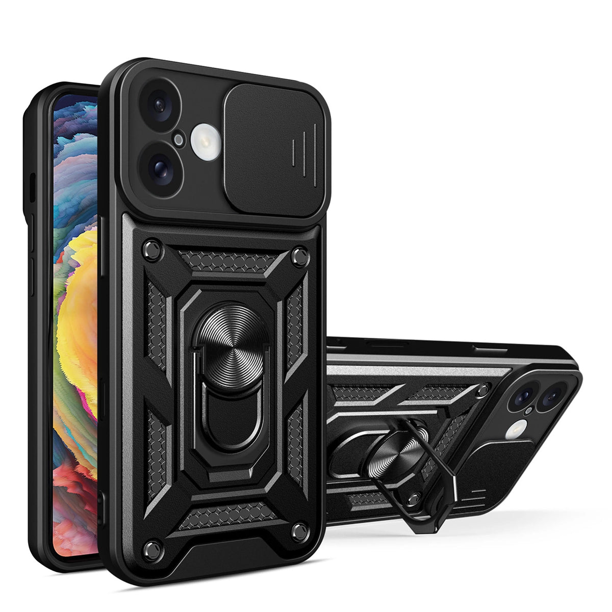 Etui Hybrid Armor Camshield na iPhone 16 na aparat z podstawką - czarne