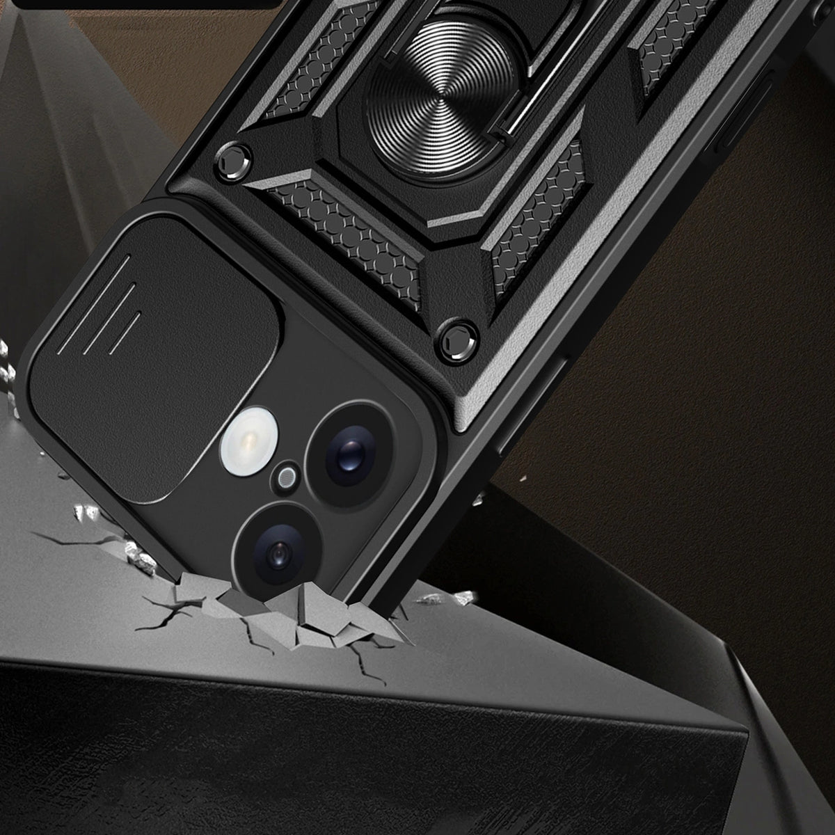 Etui Hybrid Armor Camshield na iPhone 16 na aparat z podstawką - czarne – zdjęcie 2