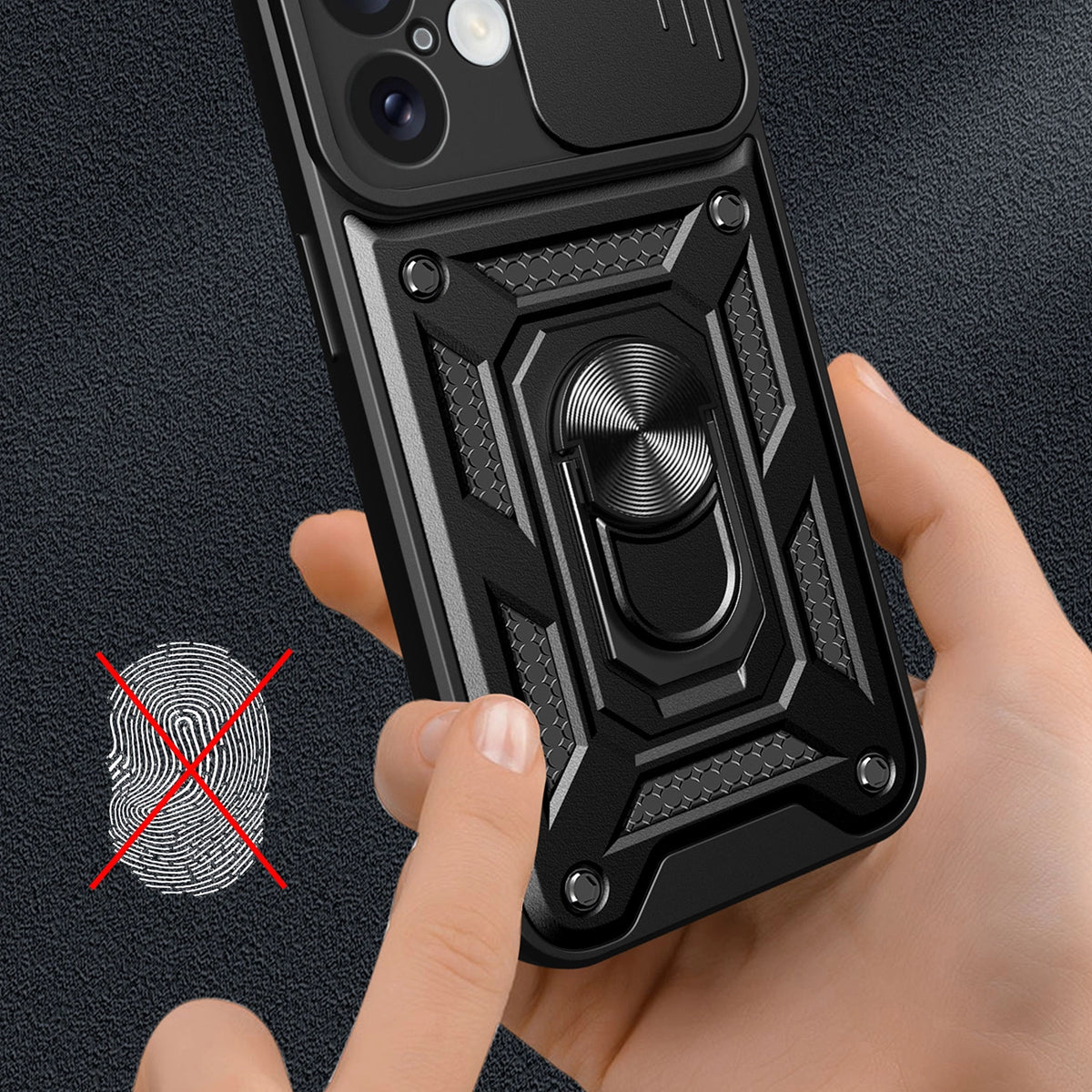 Etui Hybrid Armor Camshield na iPhone 16 na aparat z podstawką - czarne – zdjęcie 4