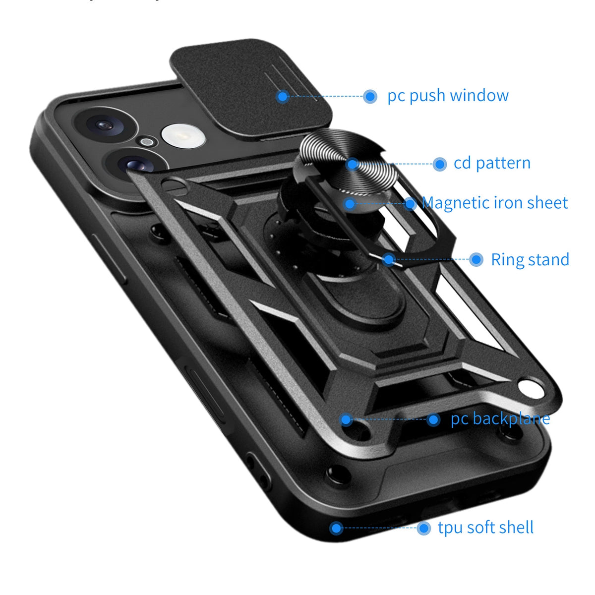 Etui Hybrid Armor Camshield na iPhone 16 na aparat z podstawką - czarne – zdjęcie 8