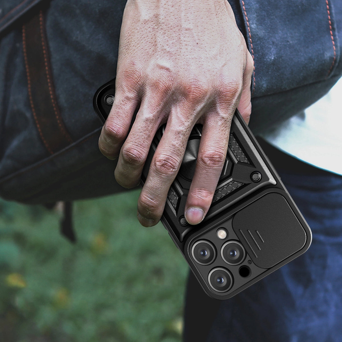 Etui Hybrid Armor Camshield na iPhone 16 na aparat z podstawką - czarne – zdjęcie 8
