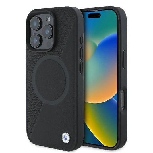 Etui BMW Signature Leather Half Textured & na iPhone 16 Pro - czarne