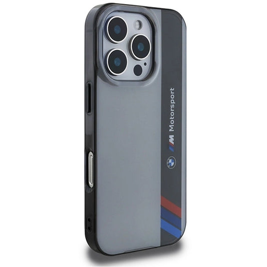 Etui BMW Motosport IML Vertical Stripe na iPhone 16 Pro - szare