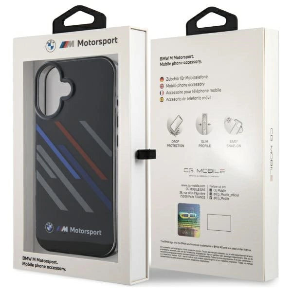 Etui BMW Motosport IML Random Stripes na iPhone 16 Plus - czarne