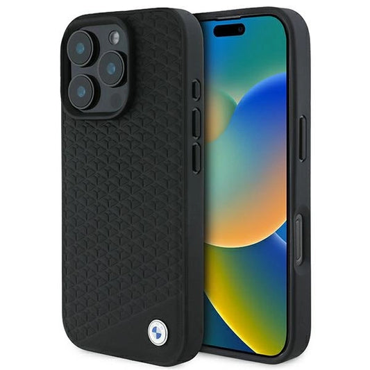 Etui BMW Signature Leather Diamond Metal na iPhone 16 Pro Max - czarne