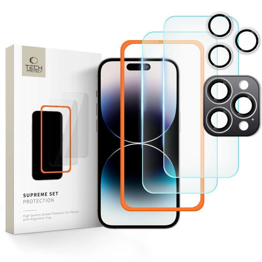 Szkło hartowane Tech-Protect Supreme Set na iPhone 16 Pro Max - przezroczyste (3 szt.)