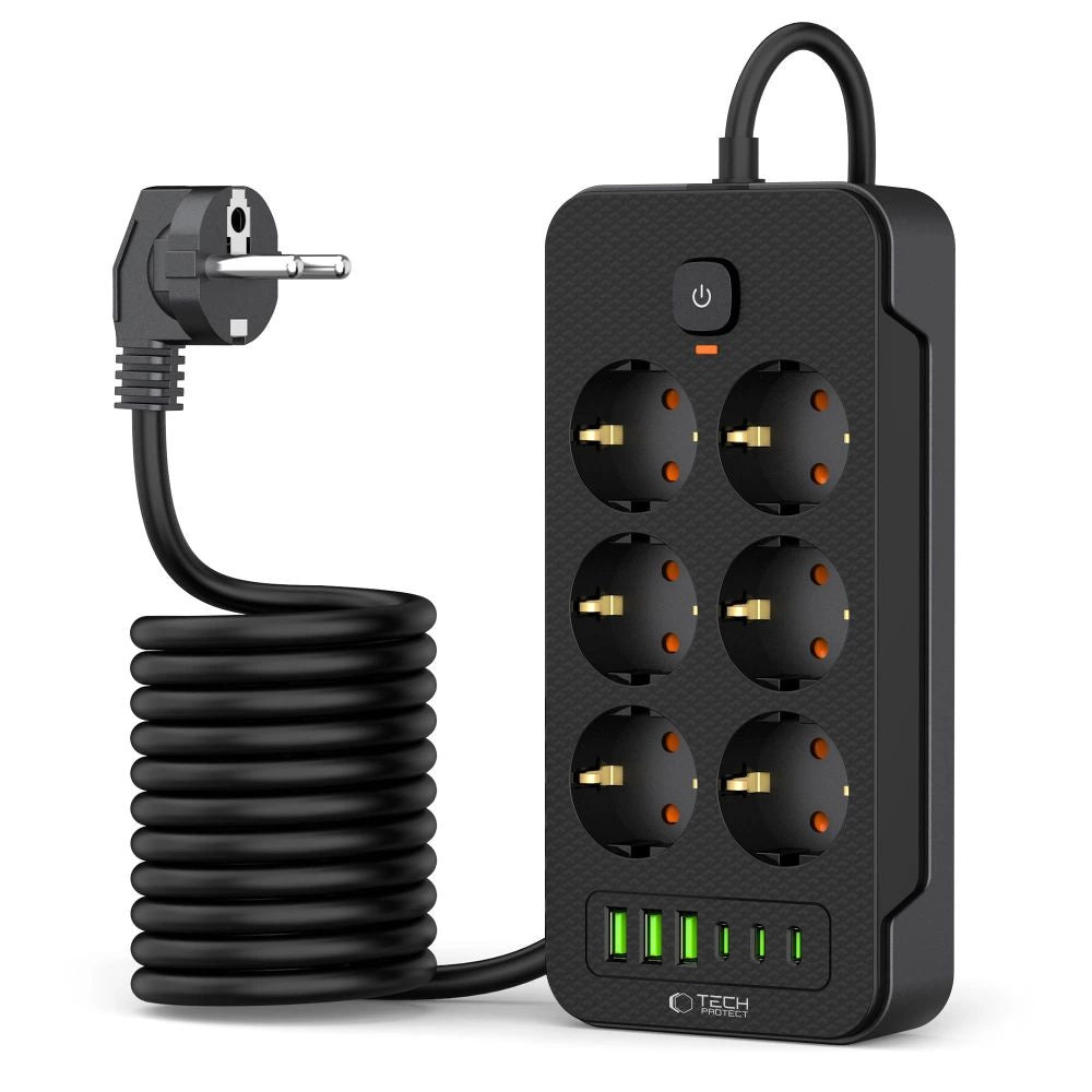 Listwa zasilająca Tech-Protect PC6X6 6 gniazd 240V + 3xUSB-A + 3xUSB-C 200cm - czarna – zdjęcie 2
