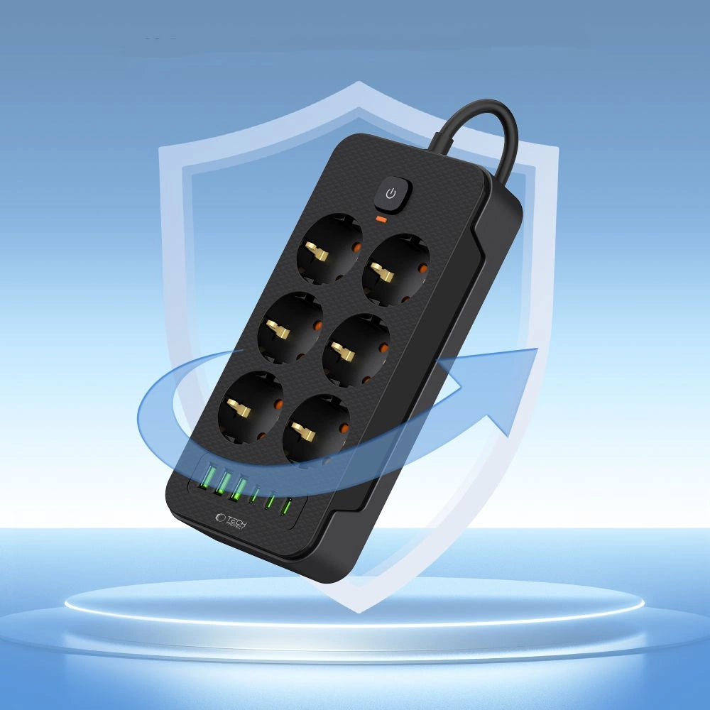 Listwa zasilająca Tech-Protect PC6X6 6 gniazd 240V + 3xUSB-A + 3xUSB-C 200cm - czarna – zdjęcie 4