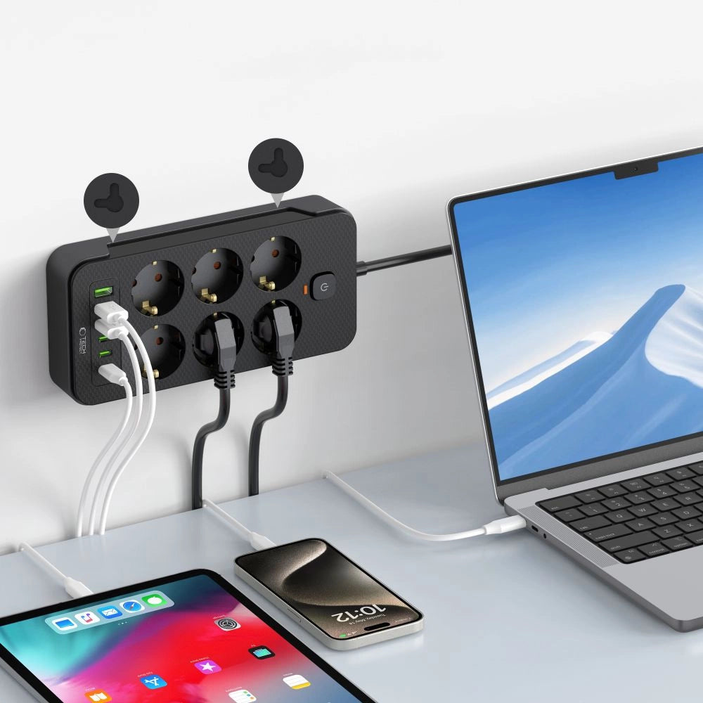 Listwa zasilająca Tech-Protect PC6X6 6 gniazd 240V + 3xUSB-A + 3xUSB-C 200cm - czarna – zdjęcie 5