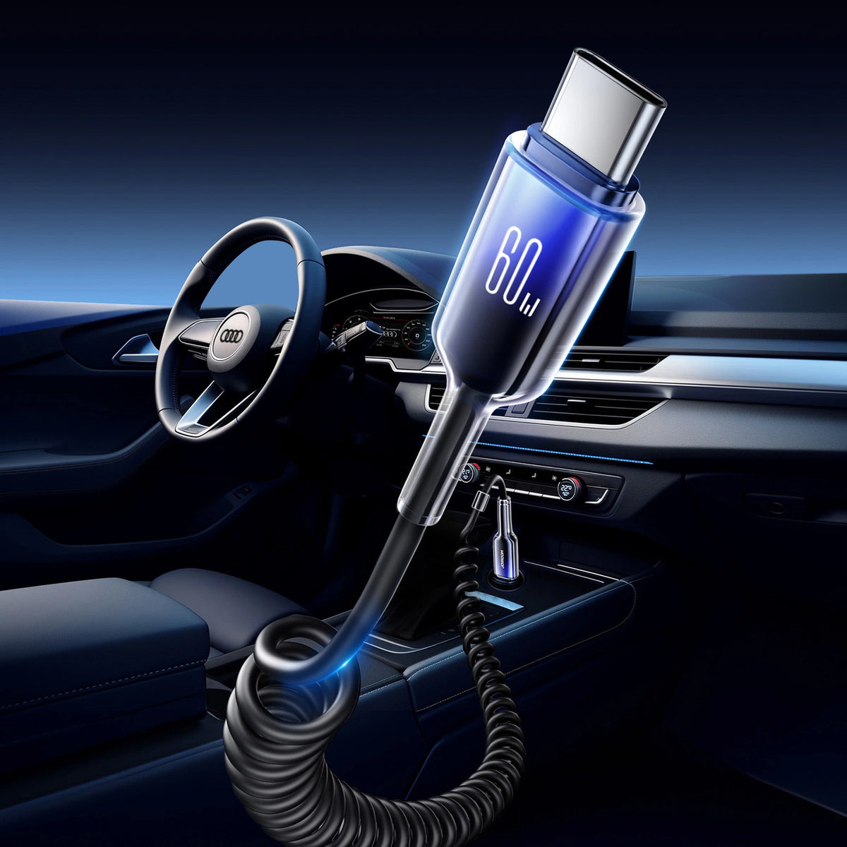 Kabel spiralny Joyroom S-A43 Crystal-Clear Series 60W USB-C - czarny – zdjęcie 3