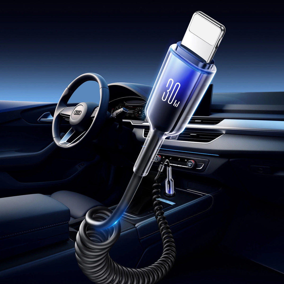 Kabel spiralny Joyroom S-A43 Crystal-Clear Series 30W USB-C - czarny – zdjęcie 3