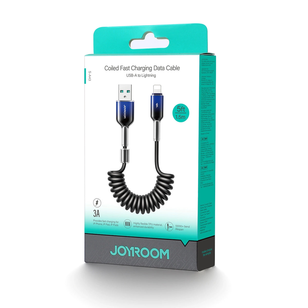 Kabel spiralny Joyroom S-A43 Crystal-Clear Series 3A USB-A - czarny – zdjęcie 2