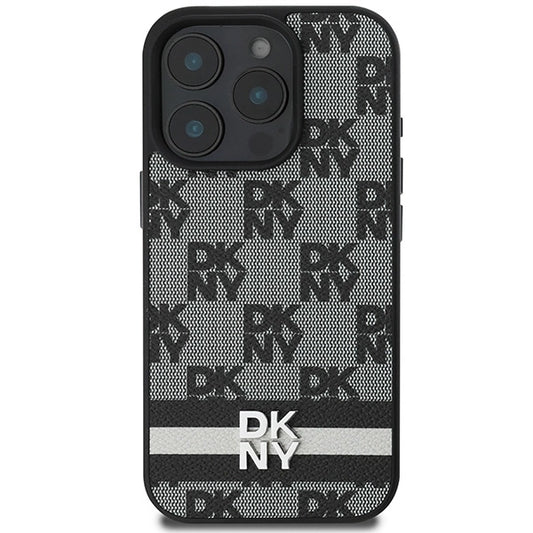 Etui DKNY Checkered Pattern & Printed Stripes na iPhone 16 Pro Max - czarne