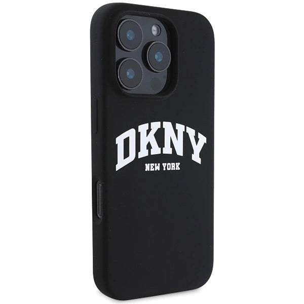 Etui DKNY Silicone White Printed Logo MagSafe na iPhone 16 Pro Max - czarne