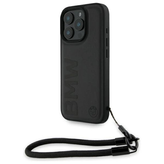 Etui BMW Signature Leather Wordmark Cord na iPhone 16 Pro - czarne
