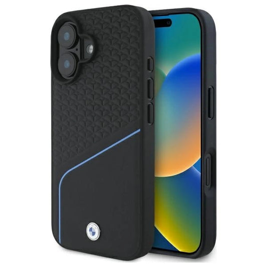 Etui BMW Sign Leather Textured And Line MagSafe na iPhone 16 - czarne