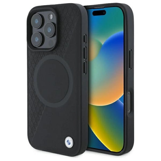 Etui BMW Sign Leather Half Textured And na iPhone 16 Pro Max - czarne