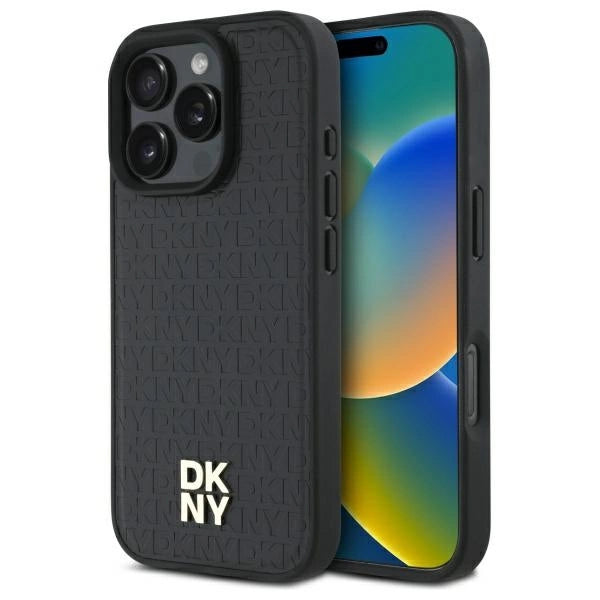 Etui DKNY Repeat Pattern Stack Logo MagSafe na iPhone 16 Pro - czarne